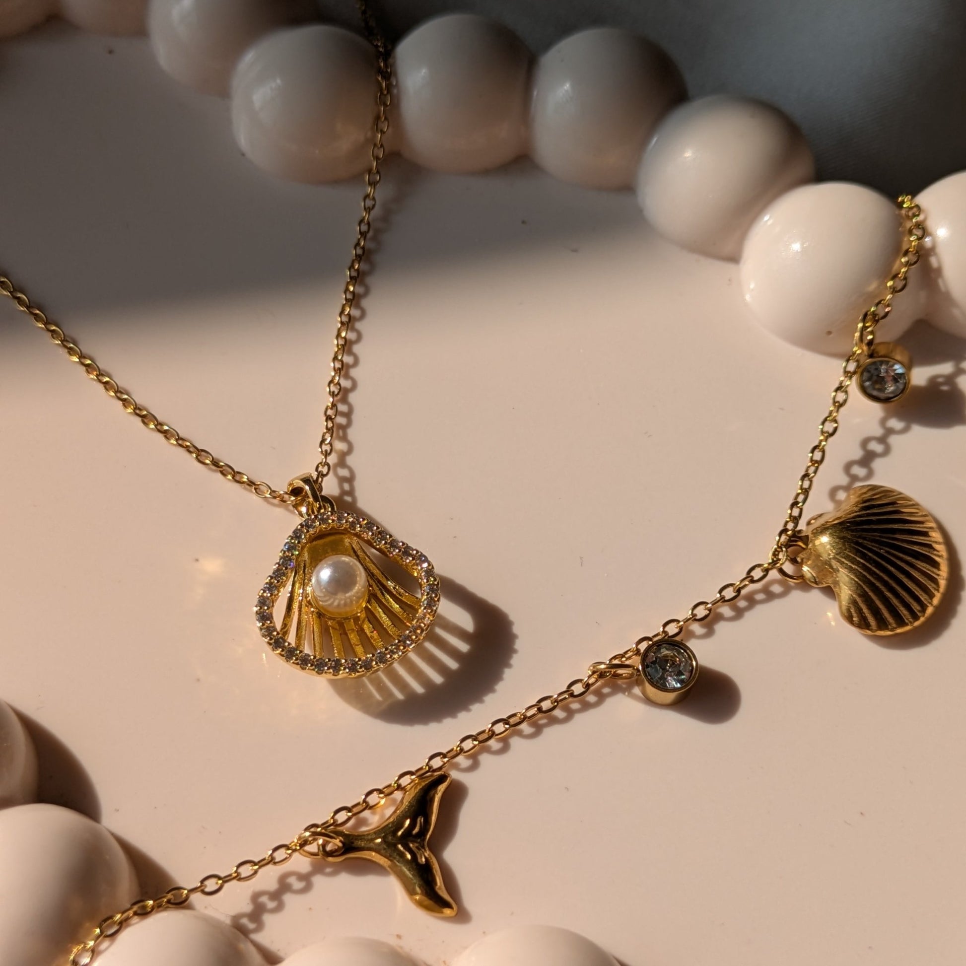 Seashell and Pearl & Sea Glint Braclet 18k Gold Plated Set - minimae - Set