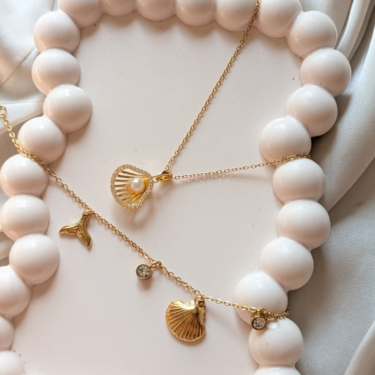 Seashell and Pearl & Sea Glint Braclet 18k Gold Plated Set - minimae - Set
