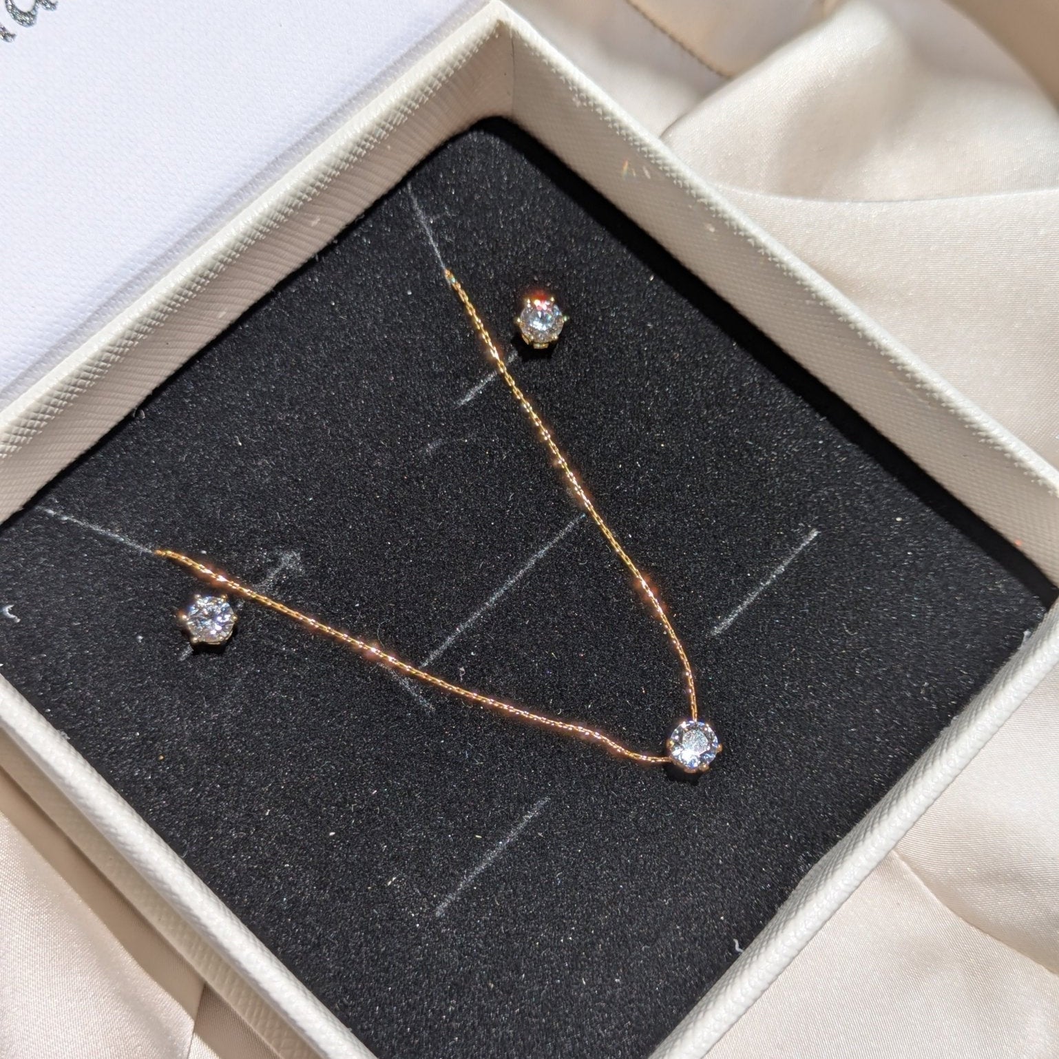 Solaitaire Necklace & Daily Glow Zicron Stud Set 18K Gold Plated - minimae - 