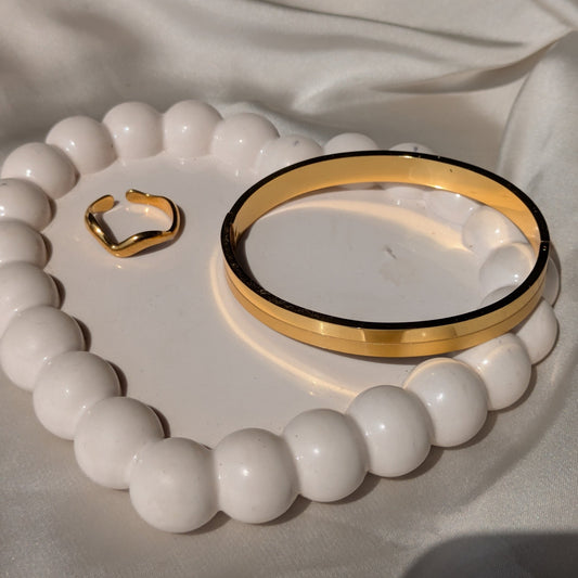 Starlace Gold Cuff Bracelet And Golden 18k Gold Plated Drift Adjustable Wave Ring set - minimae - Set