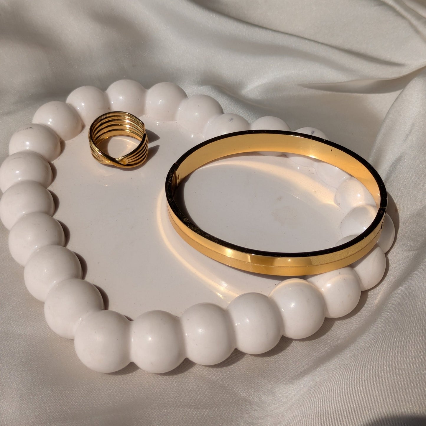 Twist Shine 18k Gold Plated Statement Adjustable Ring And Starlace Gold Cuff Bracelet set - minimae - Set