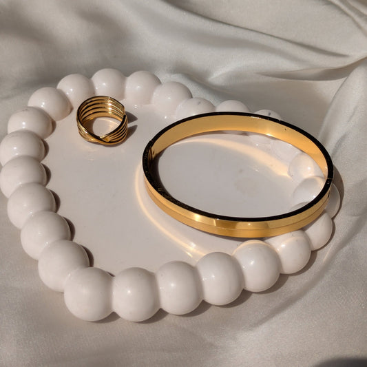 Twist Shine 18k Gold Plated Statement Adjustable Ring And Starlace Gold Cuff Bracelet set - minimae - Set