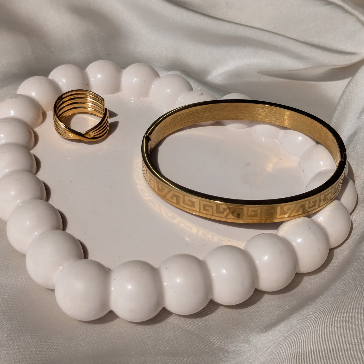 Twist Shine 18k Gold Plated Statement Adjustable Ring And Sunbloom Gold Cuff Bracelet set - minimae - Set