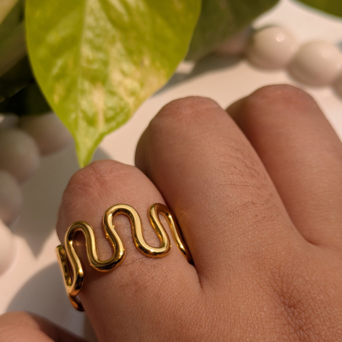 Wavy Gold Adjustable Ring - minimae - Ring
