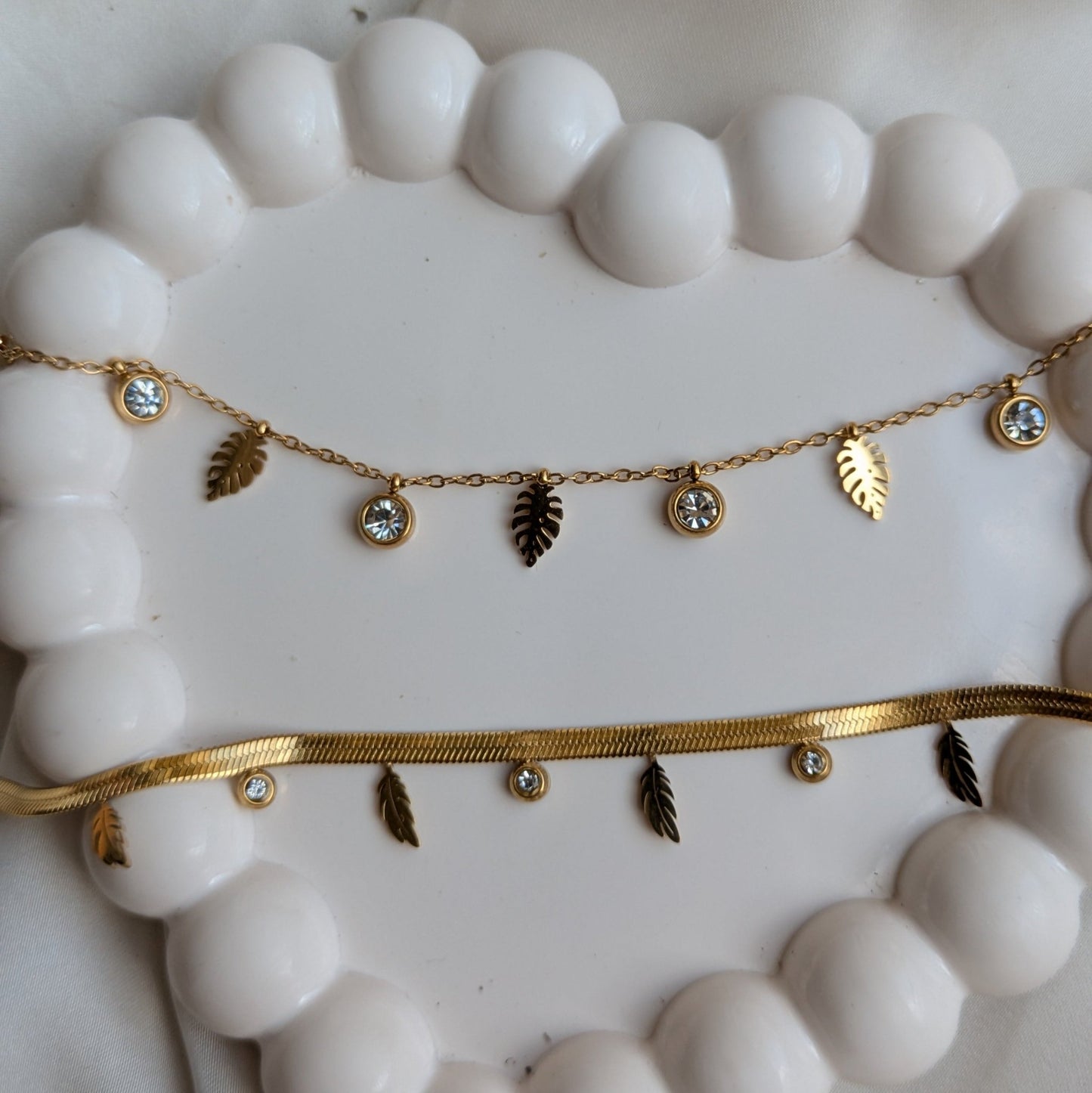 Willow Leaf Necklace & Golden Fern Whisper Bracelet – 18K Gold Plated Set - minimae - Set